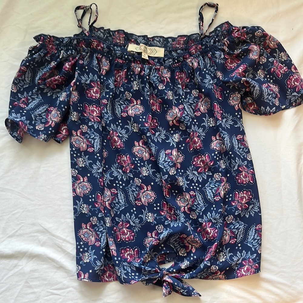 Pink Rose floral blouse with front tie